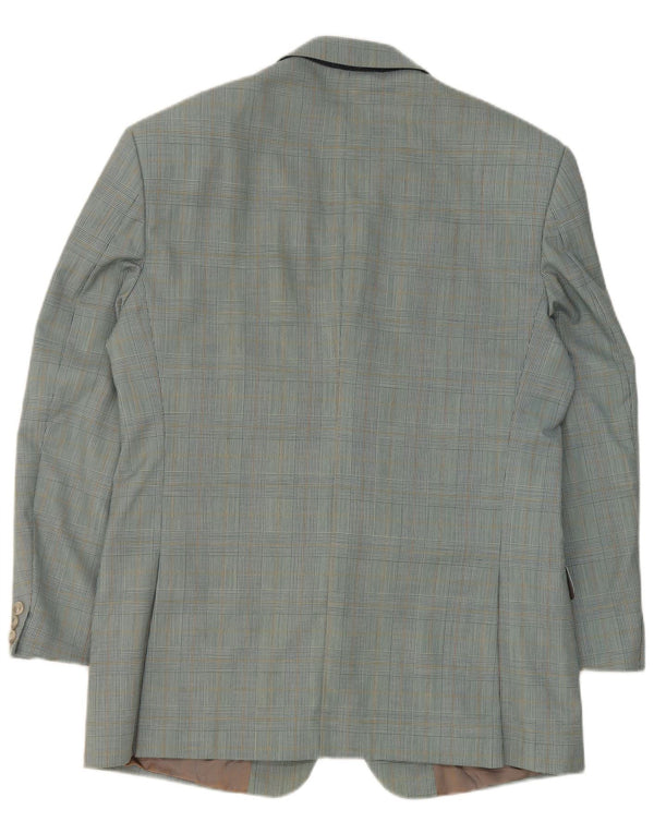 Vintage hombres 2 botones Blazer chaqueta IT 50 grande azul comprobar lana virgen