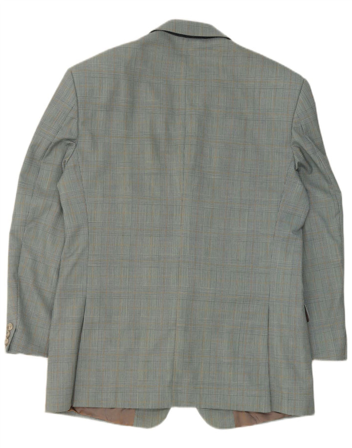 Vintage hombres 2 botones Blazer chaqueta IT 50 grande azul comprobar lana virgen
