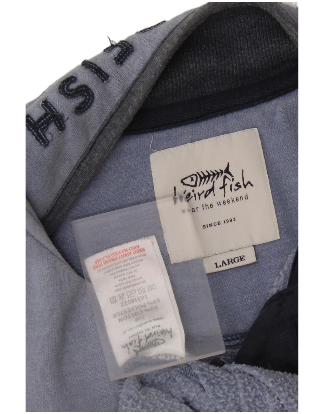 WEIRD FISH Sudadera con cuello y cremallera para hombre, jersey de algodón azul grande