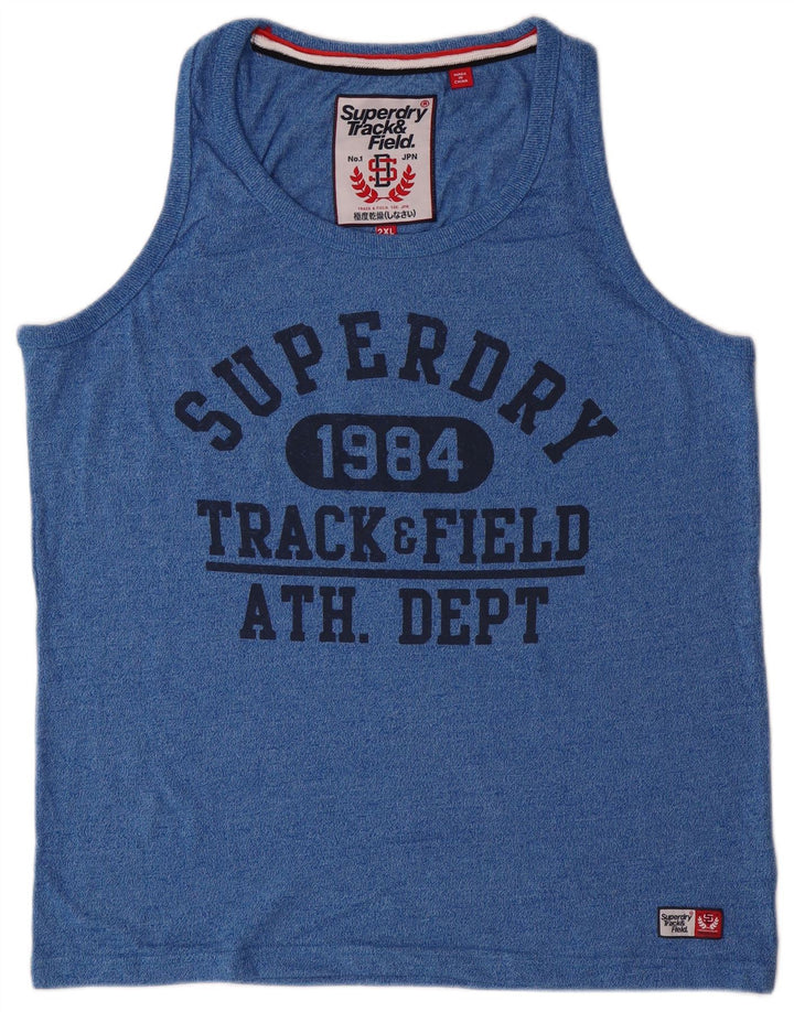 SUPERDRY Camiseta sin mangas estampada para hombre 2XL Algodón azul