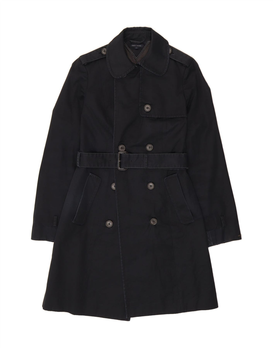TOMMY HILFIGER Womens Trench Coat UK 14 Medium Navy Blue Cotton Vintage Tommy Hilfiger and Second-Hand Tommy Hilfiger from Messina Hembry 