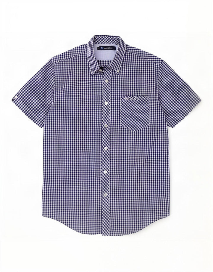 Ben Sherman Camisa de manga corta para hombre Algodón a cuadros azul marino mediano