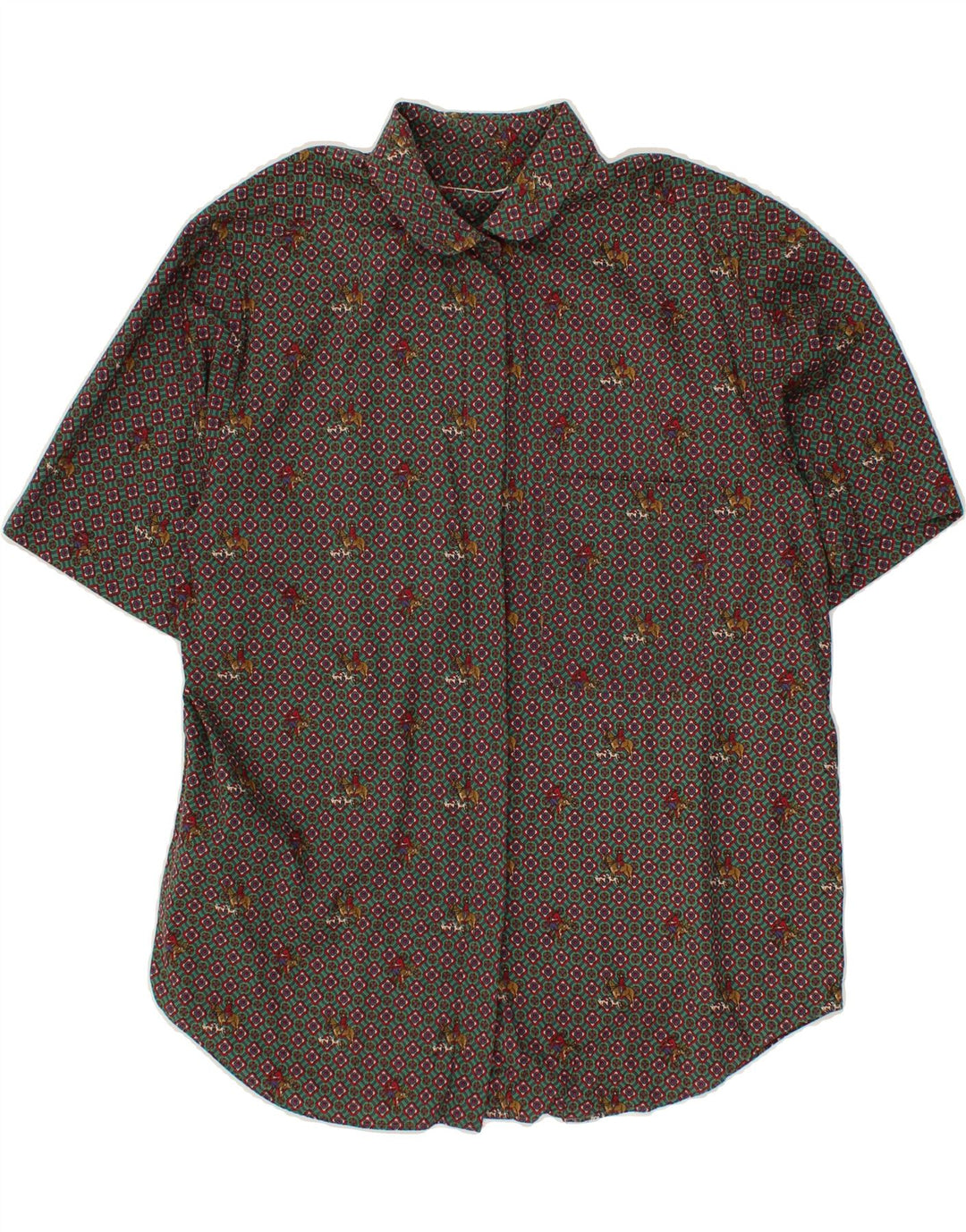 VINTAGE Womens Abstract Pattern Short Sleeve Shirt IT 48 XL Green Cotton Vintage Vintage and Second-Hand Vintage from Messina Hembry 