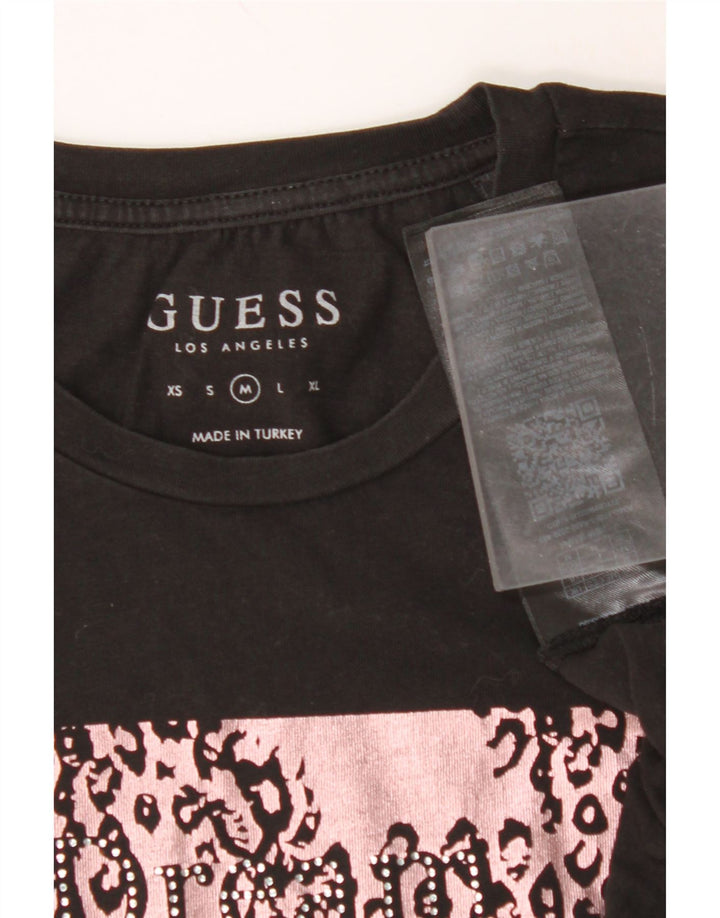 GUESS Camiseta gráfica para mujer Top UK 12 Medium Black Cotton
