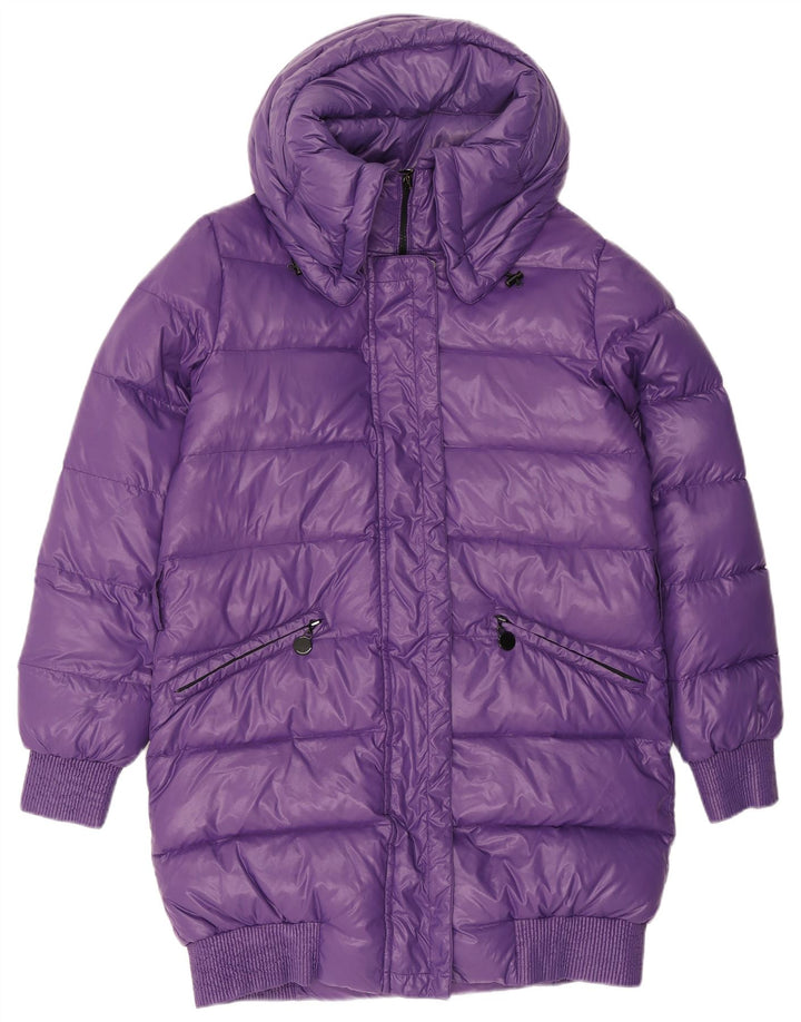 Benetton Mujer Abrigo Acolchado Con Capucha IT 46 Large Poliéster Morado