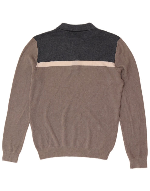 Jersey Reiss Hombre con cuello tipo polo de viscosa en bloques de color gris pequeño