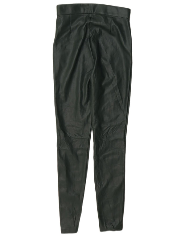 Zara Mujer Pantalón Pitillo De Piel Sintética XS W24 L28 Verde Poliéster