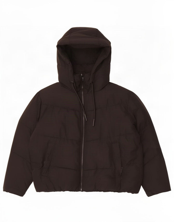 Zara Mujer Chaqueta Acolchada Extragrande Con Capucha UK 10 Small Poliéster Negro