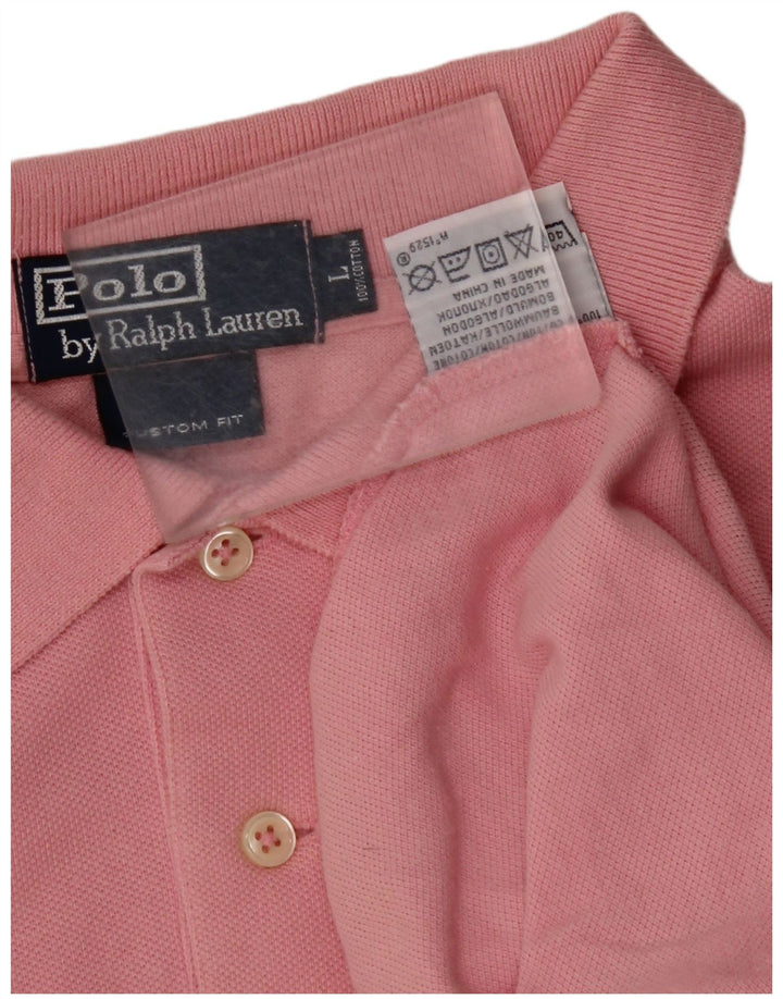 POLO RALPH LAUREN Polo de manga larga para hombre, ajuste personalizado, algodón rosa grande