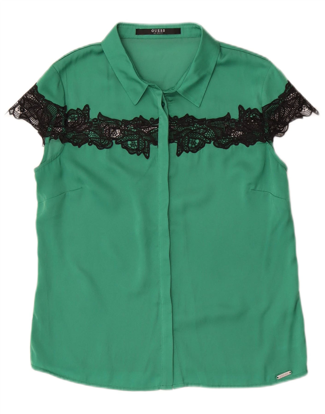 Guess Blusa de manga corta para mujer UK 10 Small Verde Poliéster