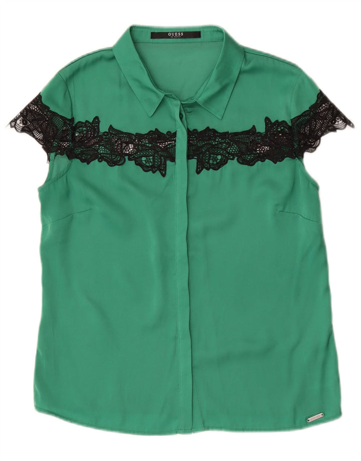 Guess Blusa de manga corta para mujer UK 10 Small Verde Poliéster