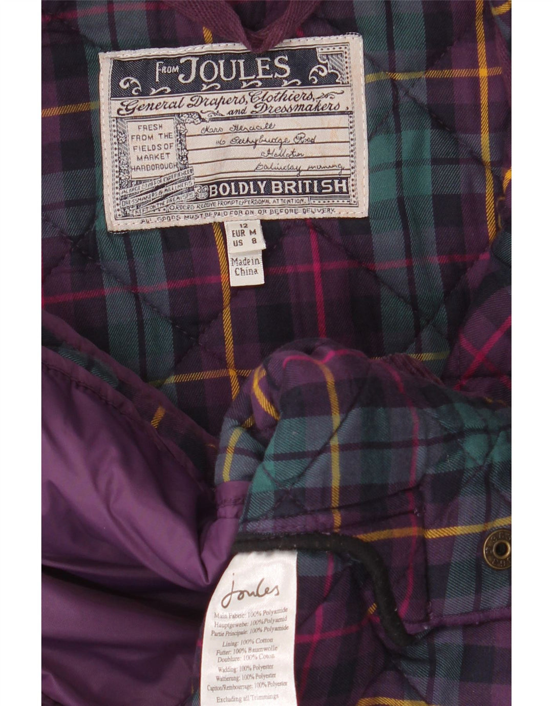 JOULES Chaqueta acolchada para mujer UK 12 Mediana Púrpura Poliamida