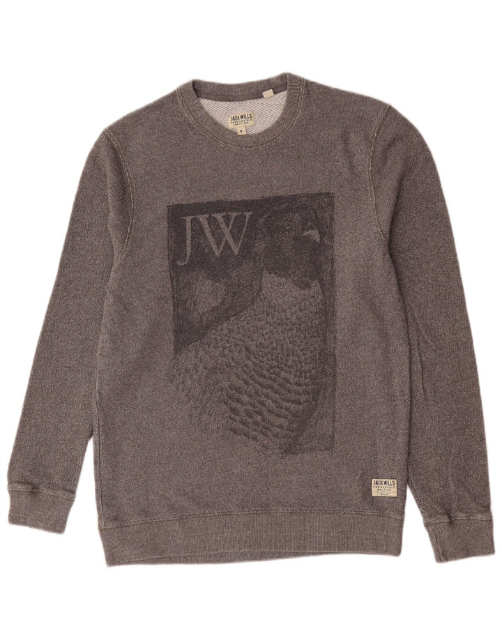Jack Wills Hombre Sudadera Gráfica Jersey De Algodón Gris Medio