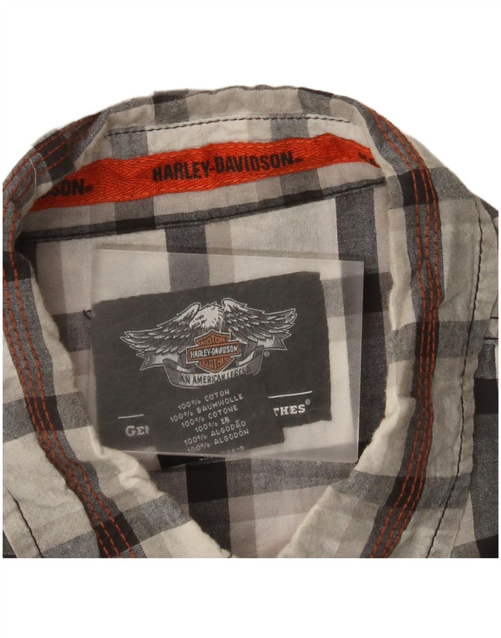 Harley Davidson Camisa gráfica de manga corta para hombre XL Algodón a cuadros gris