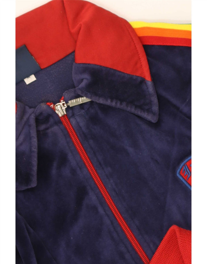 Vintage mujer chándal top chaqueta Reino Unido 14 medio azul marino colorblock