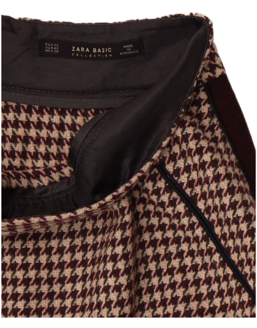 Zara Mujer Mini Falda XS W24 Burdeos Pata De Gallo