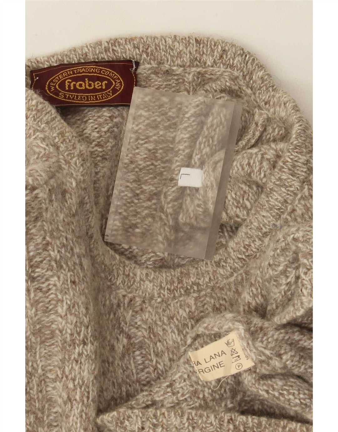 Vintage hombres cuello redondo jersey suéter grande marrón moteado lana