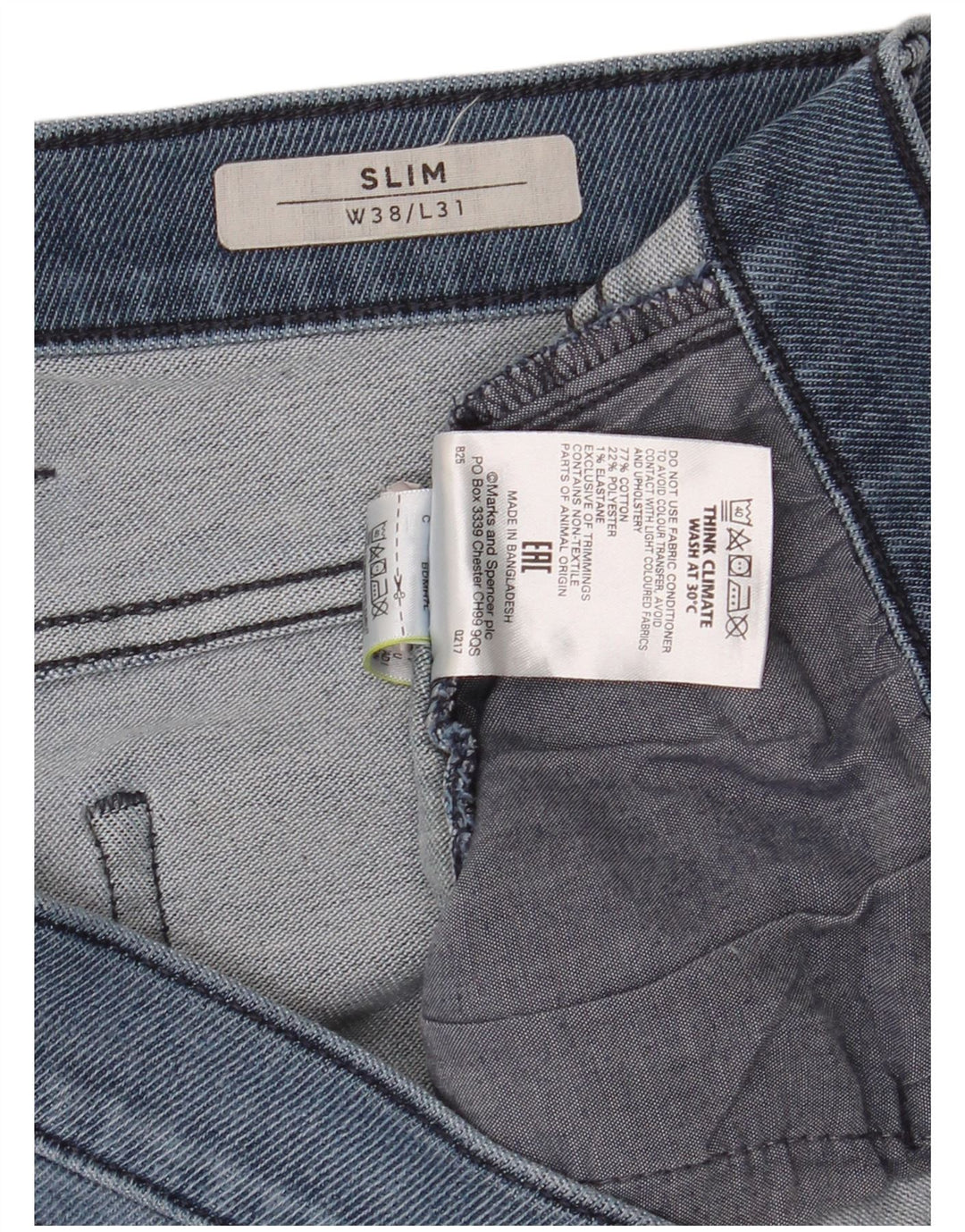 Jeans Ajustados de Hombre Marks & Spencer W38 L31 Azul Algodón