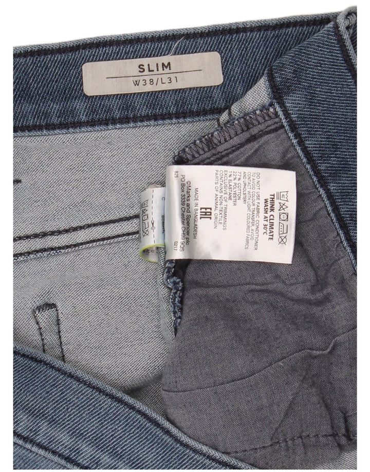 Jeans Ajustados de Hombre Marks & Spencer W38 L31 Azul Algodón
