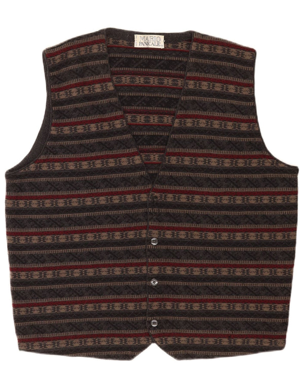 Vintage hombres punto chaleco medio gris Fair Isle lana virgen
