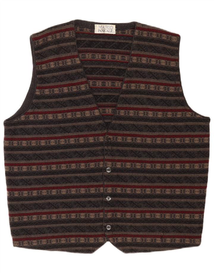 Vintage hombres punto chaleco medio gris Fair Isle lana virgen