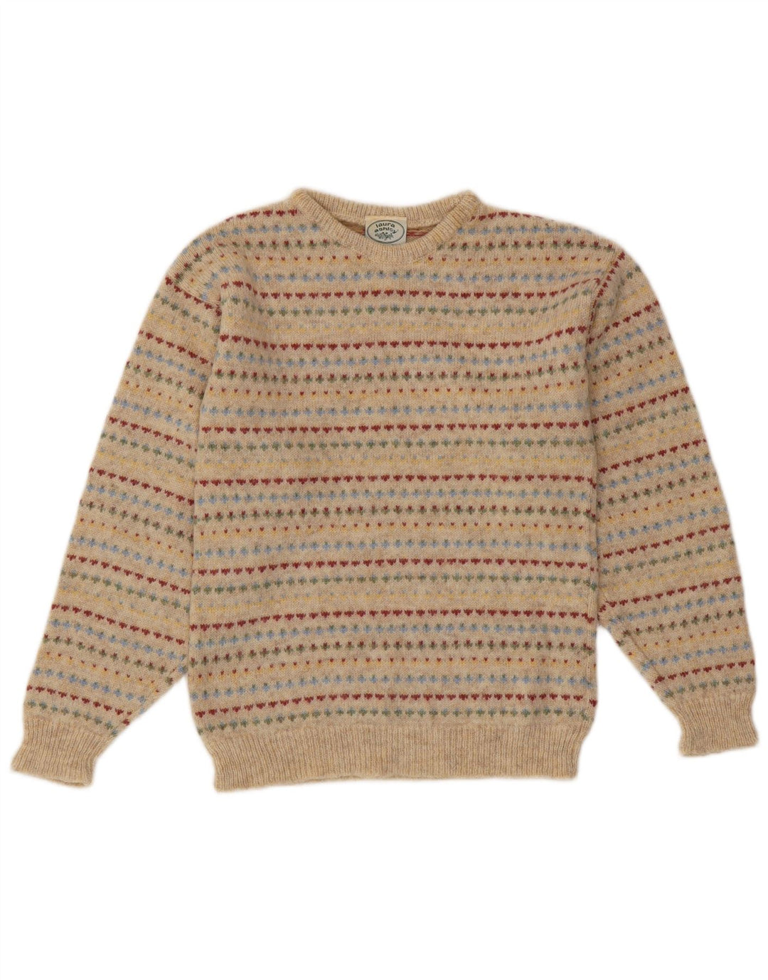 LAURA ASHLEY Jersey de cuello redondo para mujer UK 10 Small Beige Fair Isle