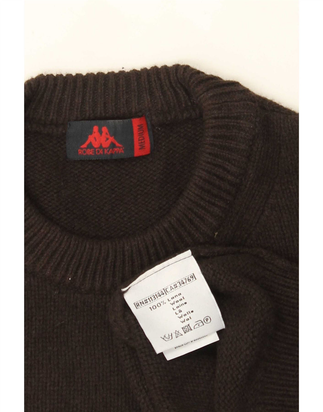 Kappa Mens Crew Neck Jumper Sweater Medium Brown Wool