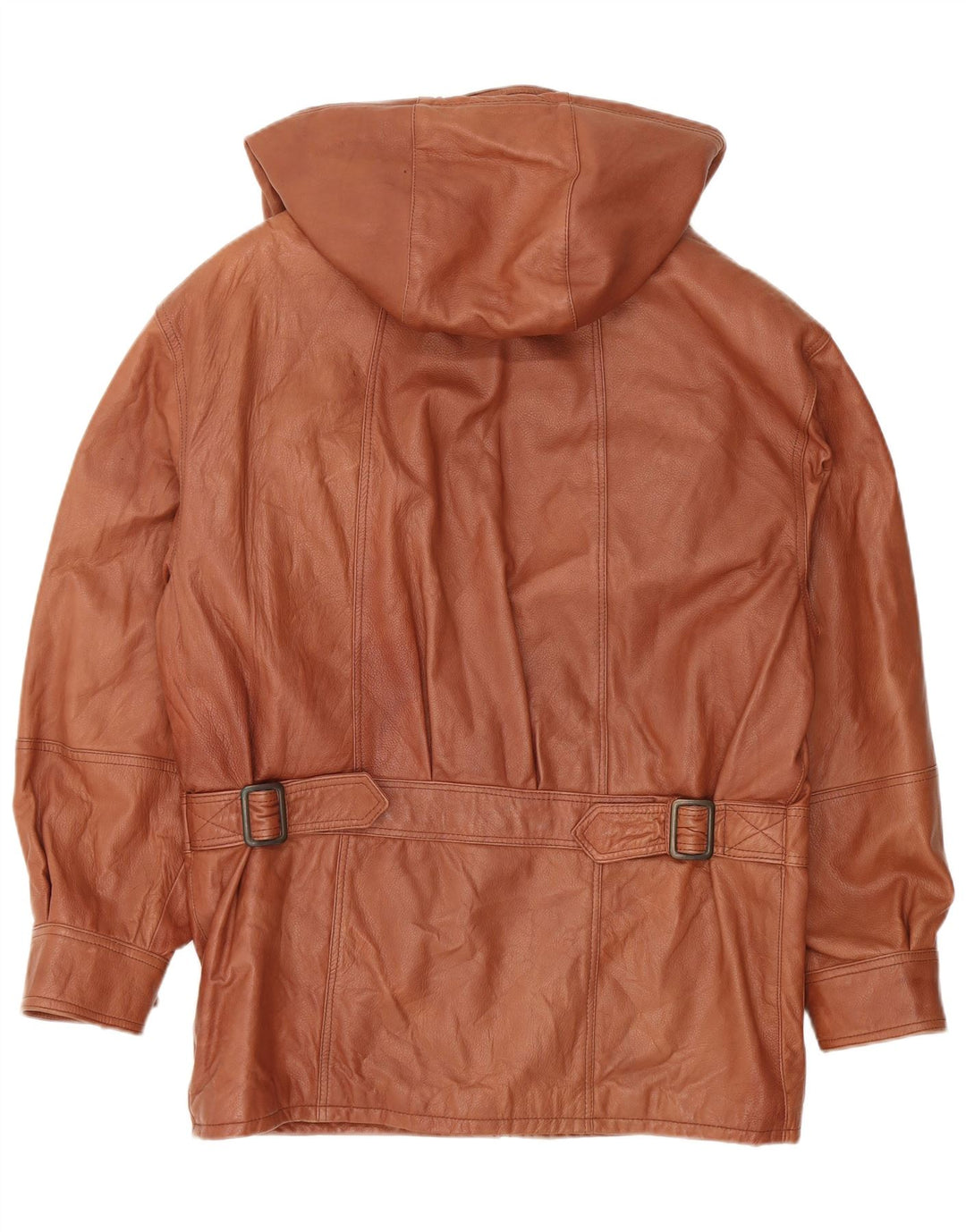 VINTAGE Abrigo de cuero con capucha para hombre IT 48 Cuero marrón medio