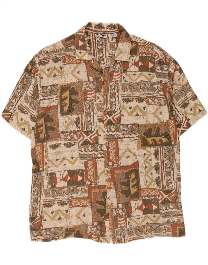 PULL & BEAR Camisa Manga Corta Hombre Talla 38 Medium Beige Patchwork