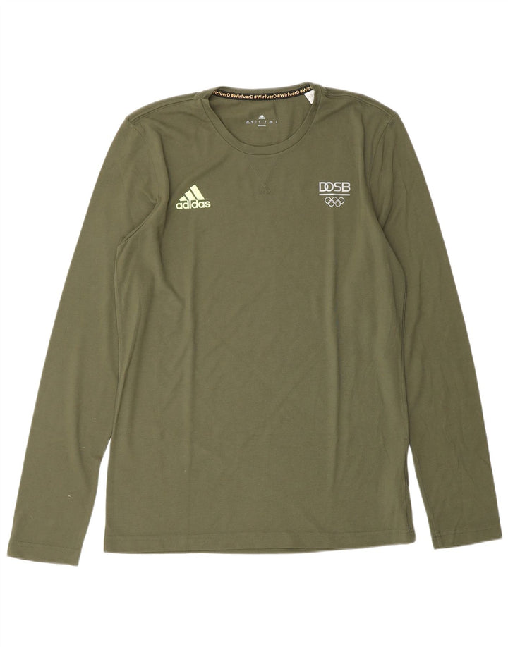 ADIDAS Camiseta de Juegos Olímpicos para Hombre Manga Larga UK 40/42 Poliéster Caqui Mediano