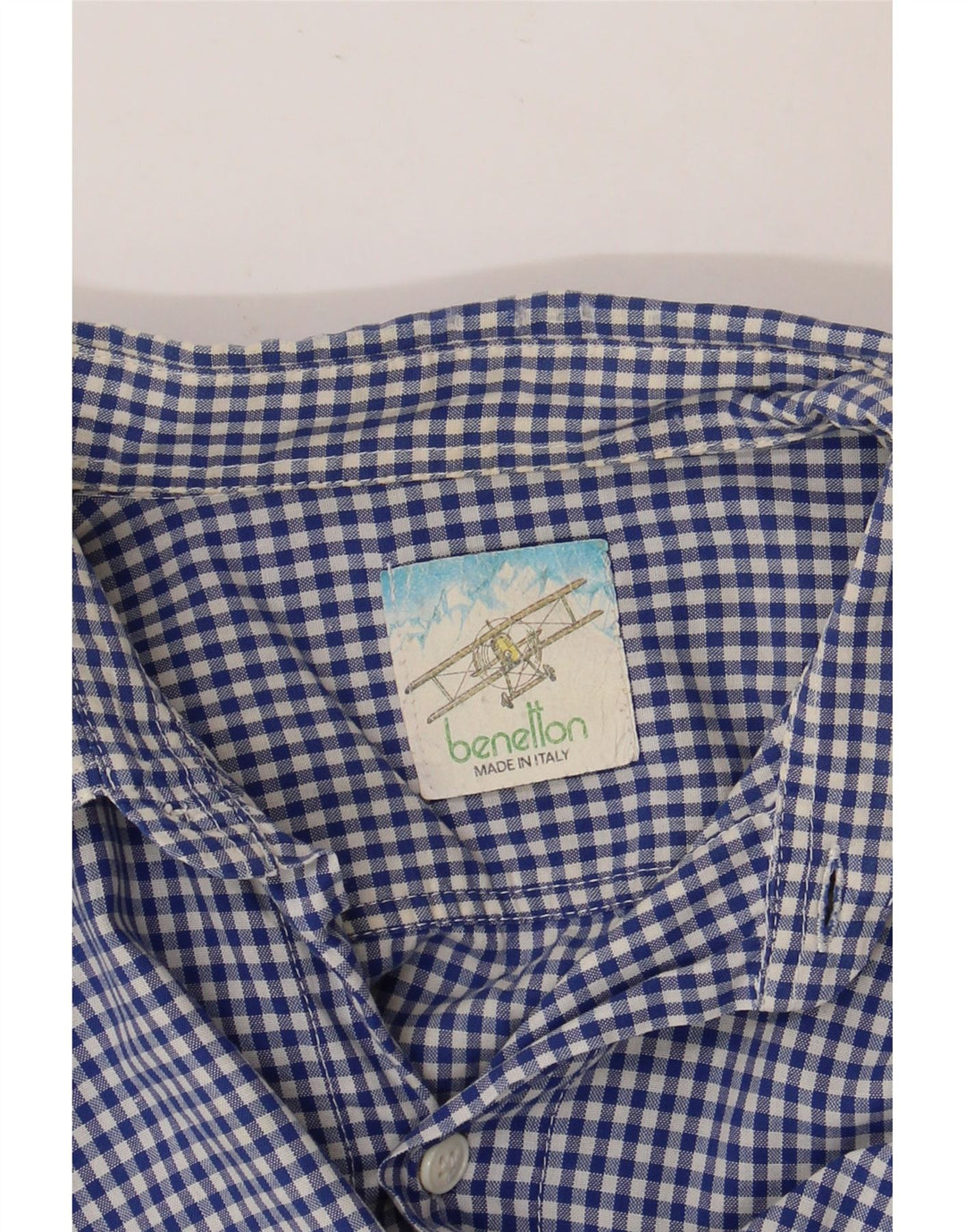 BENETTON Camisa Manga Corta Hombre XL Vichy Azul