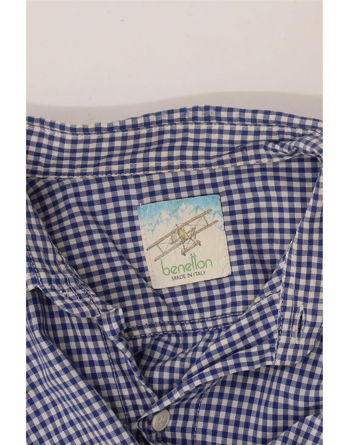 BENETTON Camisa Manga Corta Hombre XL Vichy Azul