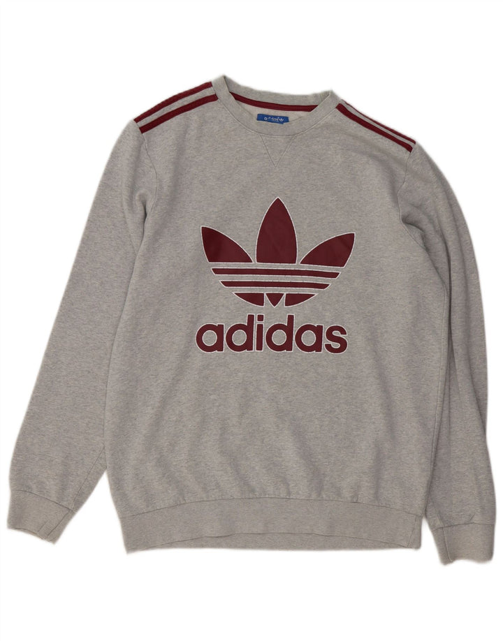Adidas Hombre Sudadera Gráfica Jumper Algodón Gris Medio