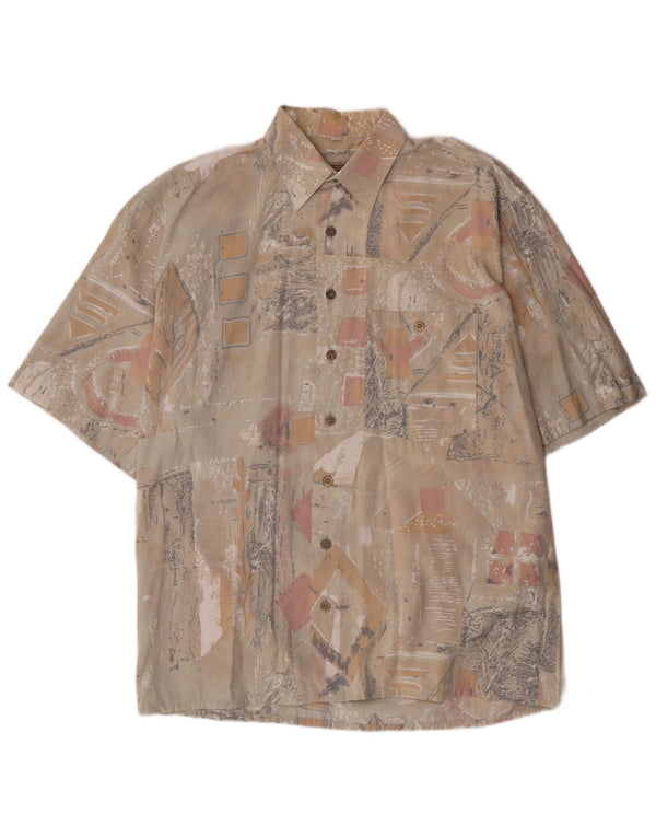 Camisa Vintage Hombre Manga Corta Talla 39/40 Mediana Beige Geométrica