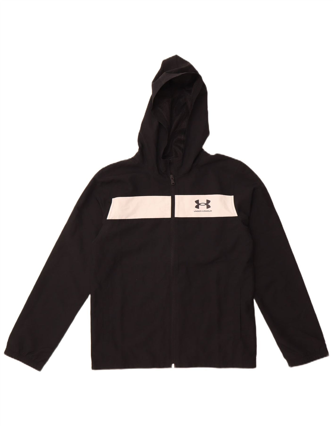 Under Armour Chaqueta impermeable con capucha para niños 11-12 años Grande Negro Colorblock