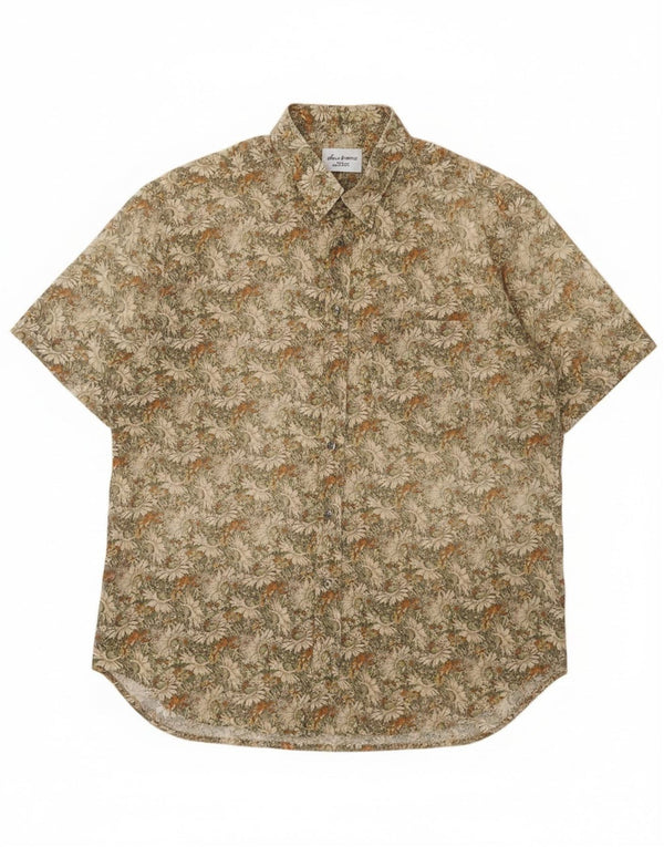 Vintage hombres camisa de manga corta tamaño 44 17 1/2 XL algodón floral verde