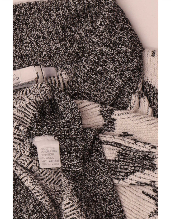 Vintage hombres patrón abstracto chal cuello jersey suéter XL gris