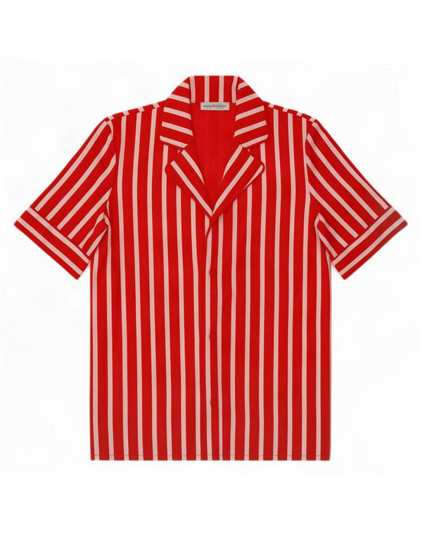 Zara Mujer Camisa Manga Corta UK 40 Small Viscosa Rayas Rojas
