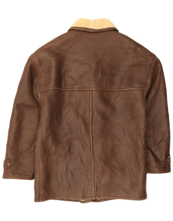 Mabrun Chaqueta de piel de oveja para hombre IT 54 2XL Cuero marrón