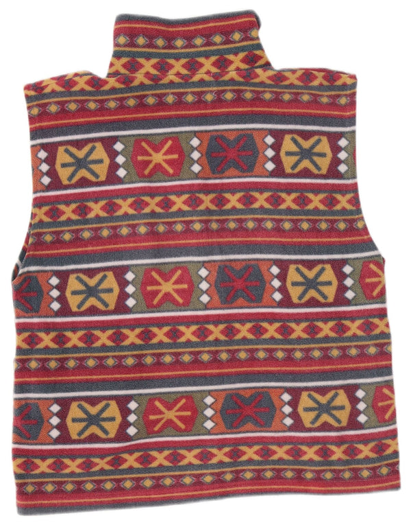 Vintage mujer polar Gilet Reino Unido 14 grande borgoña geométrico