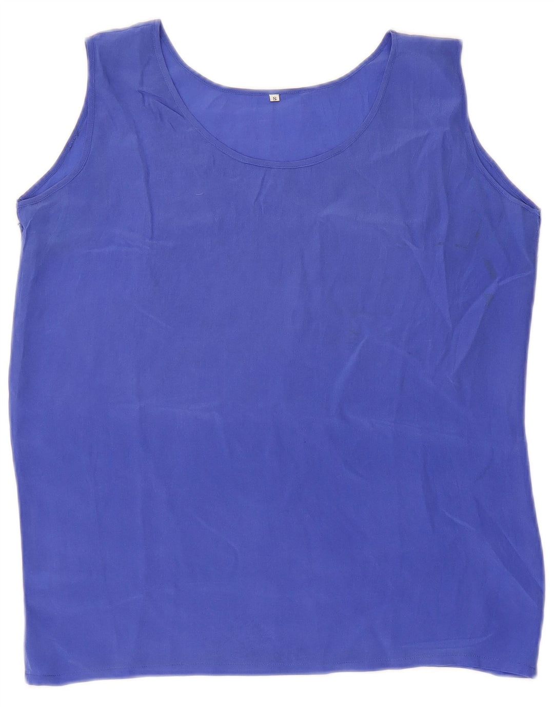 Vintage mujeres ver a través del chaleco Top Reino Unido 8 pequeña seda azul