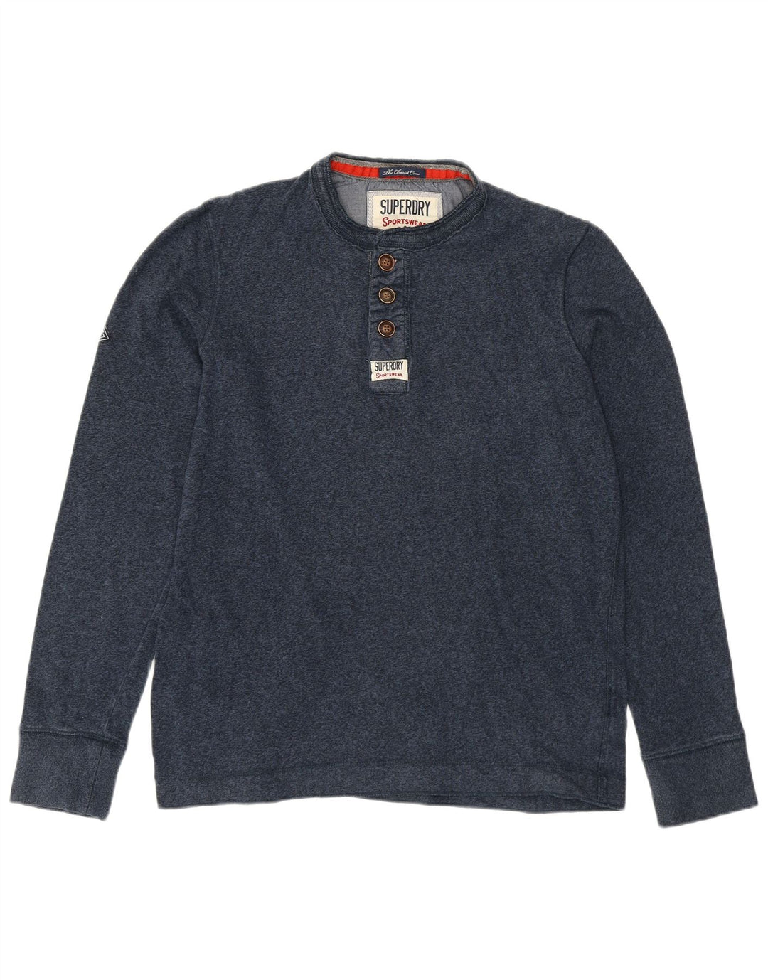 Superdry Hombre Top De Manga Larga De Algodón Moteado En Azul Marino Medio
