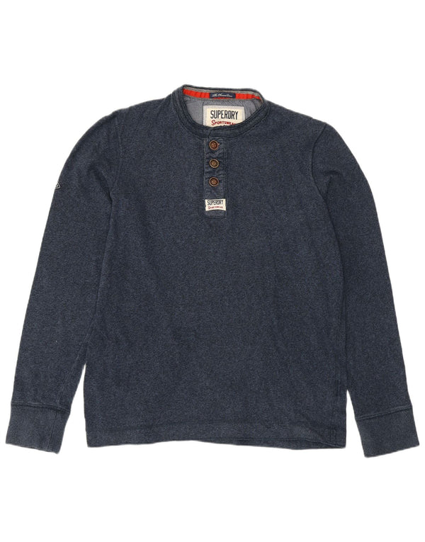 Superdry Hombre Top De Manga Larga De Algodón Moteado En Azul Marino Medio