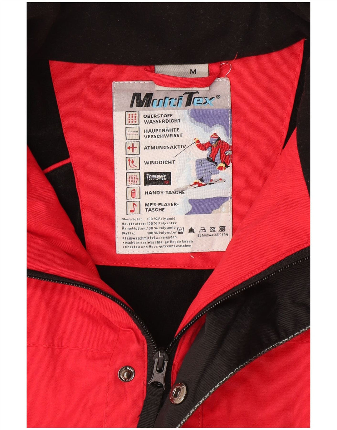 VINTAGE Chaqueta de esquí con capucha para hombre Reino Unido 38 Poliamida en bloque de color rojo medio