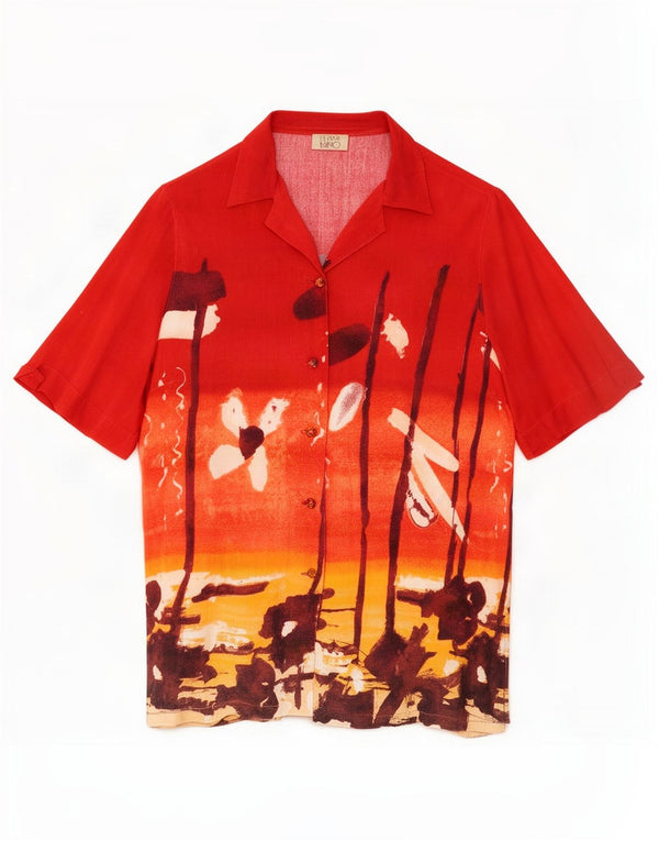 ELENA MIRO Camisa hawaiana larga de manga corta para mujer UK 26 5XL Rojo Floral