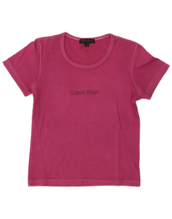 Calvin Klein Camiseta corta gráfica para mujer US 4 Small Pink Cotton