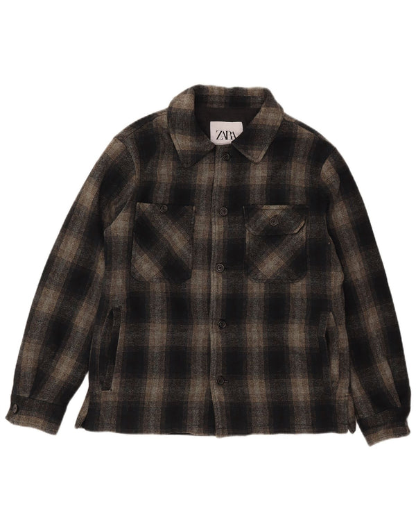 Zara Hombre Camisa De Franela Lumberjack Poliéster Cuadros Negro Mediano