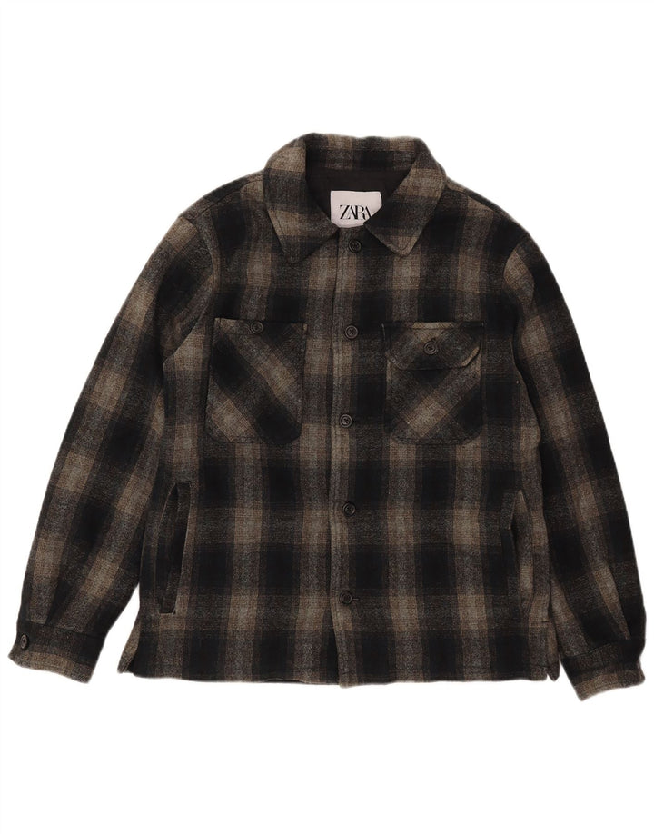 Zara Hombre Camisa De Franela Lumberjack Poliéster Cuadros Negro Mediano