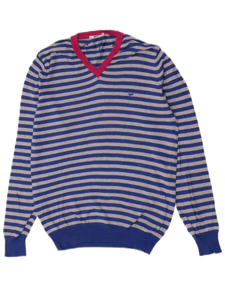 Jersey De Algodón Con Cuello En V Para Hombre Gas Azul Medio A Rayas