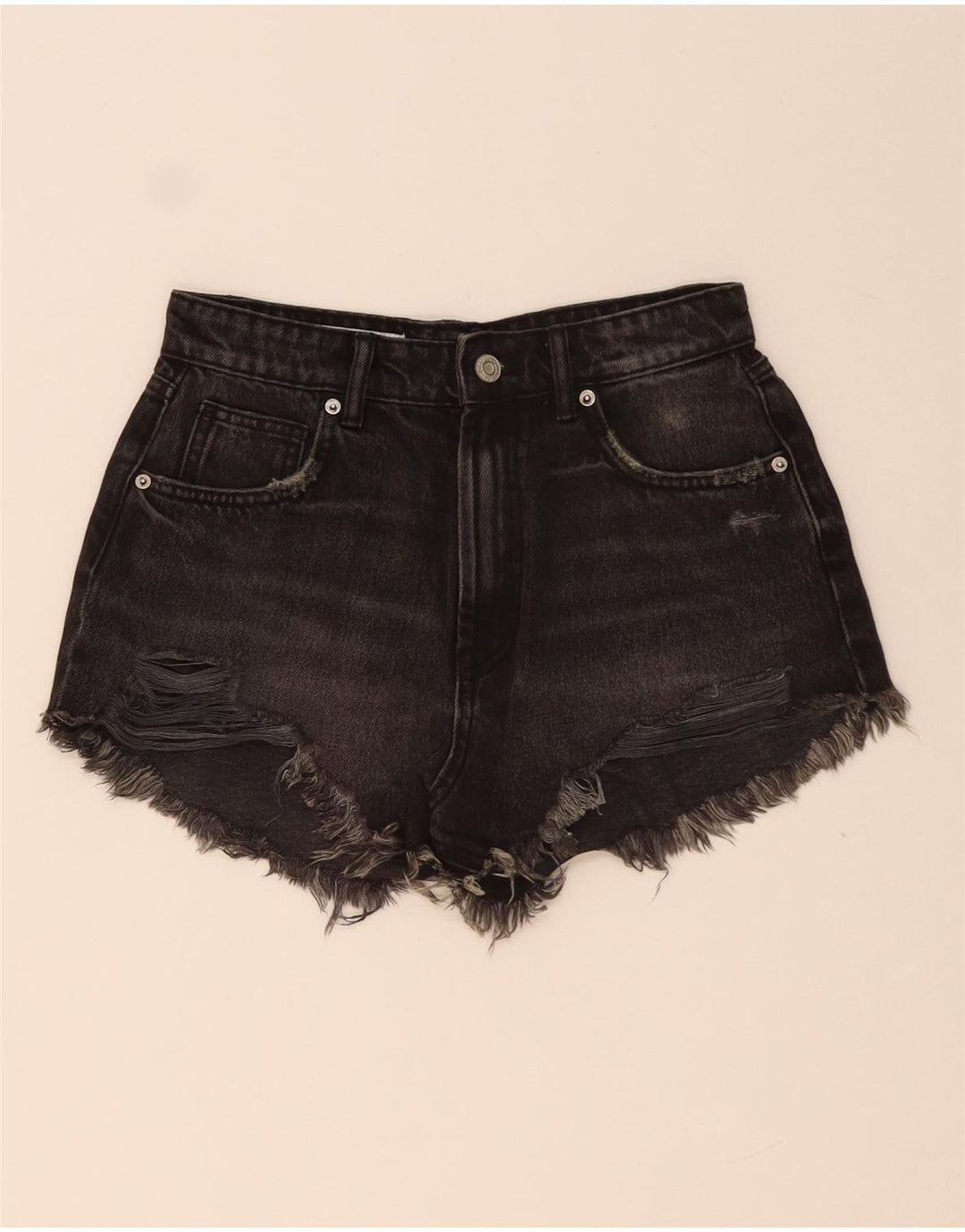 ZARA Pantalones cortos vaqueros desgastados para mujer EU 34 2XS W24 Negro